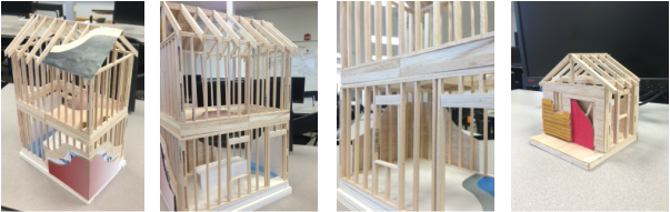 Models of houses made by students. 